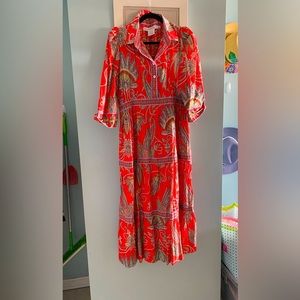 Gretchen Scott Designs Red/Orange Paisley Button-Front Midi Dress